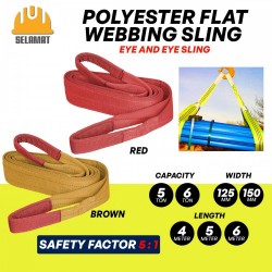 [CLEAR STOCK] Selamat Polyester Flat Webbing Lifting Sling 125MM/150MM (W) x 5TON/6TON x 4M/5M/6M (L) - Red/Brown