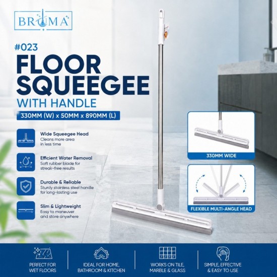 Bruma #023 Floor Squeegee With Handle 330MM (W) x 50MM (H) x 890MM (L) Bruma #023 Floor Squeegee With Handle 330MM (W) x 50MM (H) x 890MM (L)
