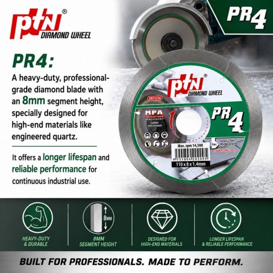 PTN #PR4 Diamond Wheel Disc 4" 110MM (D) x 8MM (BD) x 1.4MM (T)