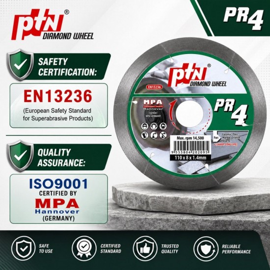 PTN #PR4 Diamond Wheel Disc 4" 110MM (D) x 8MM (BD) x 1.4MM (T)