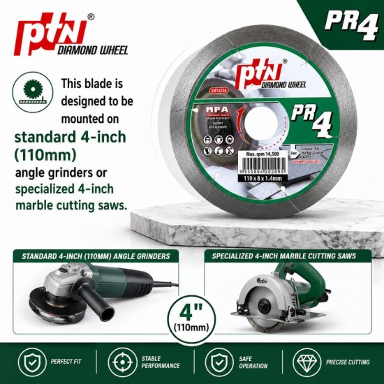 PTN #PR4 Diamond Wheel Disc 4" 110MM (D) x 8MM (BD) x 1.4MM (T)