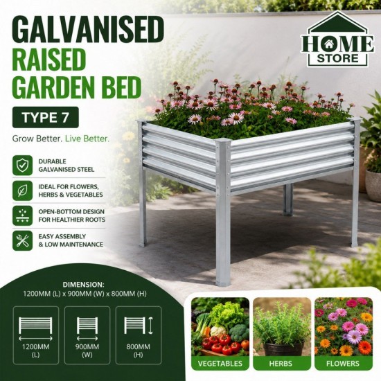 Home Store Type 7 Galvanised Raised Garden Bed With Leg 1200MM (L) x 900MM (W) x 800MM (H) - Rectangular Home Store Type 7 Galvanised Raised Garden Bed With Leg 1200MM (L) x 900MM (W) x 800MM (H) - Rectangular