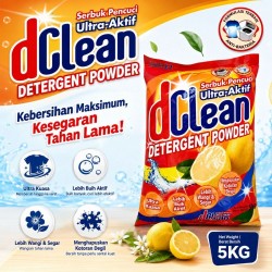 dClean Detergent Powder | Serbuk Pencuci Ultra-Aktif 5KG - Lemon