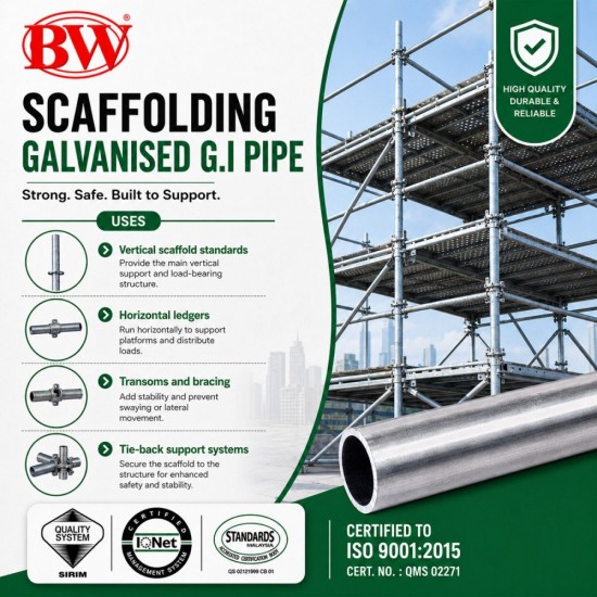 BW SFD Scaffolding Galvanised G.I Pipe 48.6MM (D) x 2.5MM (T) x 6.0M (L)