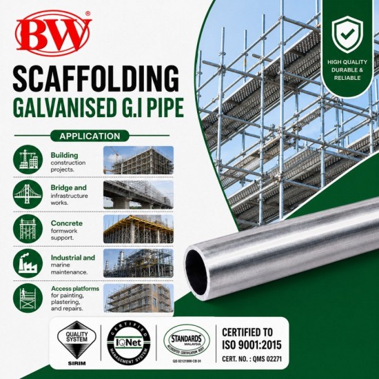 BW SFD Scaffolding Galvanised G.I Pipe 48.6MM (D) x 2.5MM (T) x 6.0M (L)