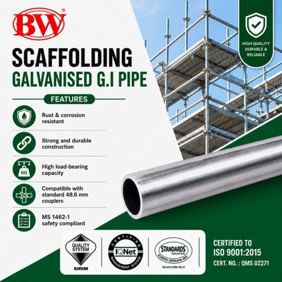 BW SFD Scaffolding Galvanised G.I Pipe 48.6MM (D) x 2.5MM (T) x 6.0M (L)