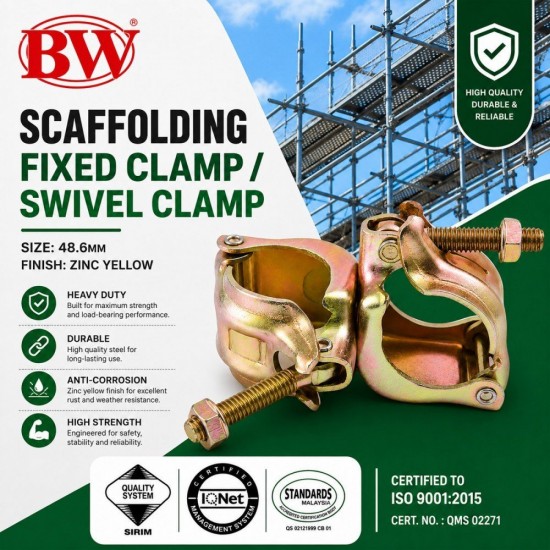 BW SFD Scaffolding Fixed Clamp / Swivel Clamp 48.6MM - Zinc Yellow