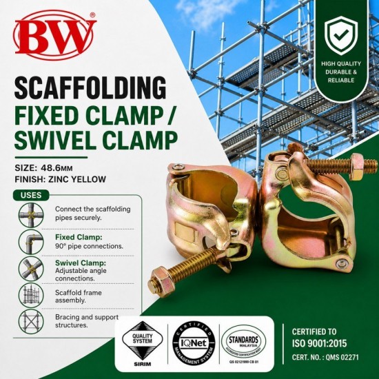 BW SFD Scaffolding Fixed Clamp / Swivel Clamp 48.6MM - Zinc Yellow
