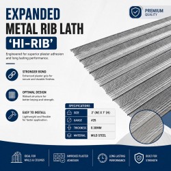 Expanded Metal Rib Lath 'Hi-Rib' #25 0.30MM 2' (W) x 7' (H) - Mild Steel