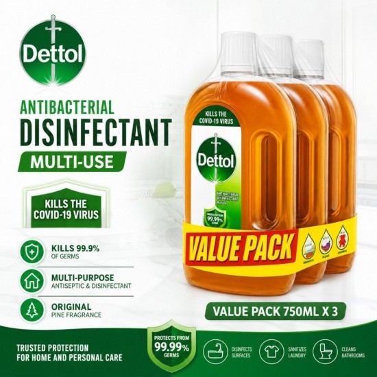 Dettol Antibacterial Disinfectant Multiuse 750ML x 3 - Value Pack