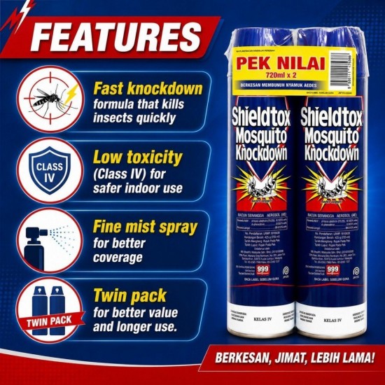 Shieldtox Mosquito Knockdown 550ML/720ML X 2 (TWIN PACK) Shieldtox Mosquito Knockdown 550ML/720ML X 2 (TWIN PACK)