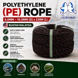 Cap Dua Ikan Polyethylene (PE) Rope 4.0MM ~ 16.0MM (D) x 220M (L) - Black with Red Dots