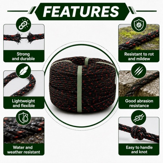 Cap Dua Ikan Polyethylene (PE) Rope 4.0MM ~ 16.0MM (D) x 220M (L) - Black with Red Dots Cap Dua Ikan Polyethylene (PE) Rope 4.0MM ~ 16.0MM (D) x 220M (L) - Black with Red Dots
