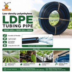 Windmill Low Density Polyethylene (LDPE) Irrigation Tubing Pipe 16MM (OD) x 13MM (ID) x 280M (L)
