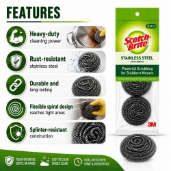 Scotch-Brite Stainless Steel Spiral Ball 70MM (W) x 70MM (L) x 30MM (H) - (Value Pack 3)