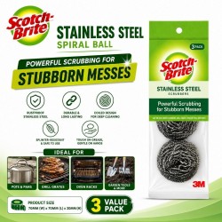 Scotch-Brite Stainless Steel Spiral Ball 70MM (W) x 70MM (L) x 30MM (H) - (Value Pack 3)