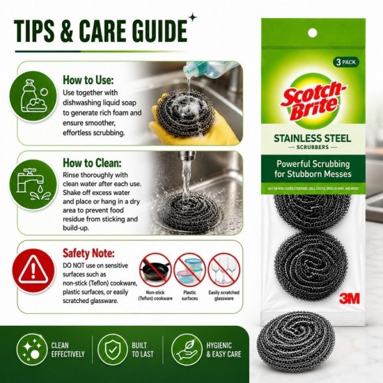Scotch-Brite Stainless Steel Spiral Ball 70MM (W) x 70MM (L) x 30MM (H) - (Value Pack 3) Scotch-Brite Stainless Steel Spiral Ball 70MM (W) x 70MM (L) x 30MM (H) - (Value Pack 3)