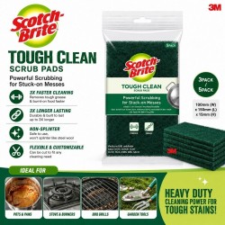 3M Scotch-Brite Tough Clean Scrub Pads 100MM (W) x 150MM (L) x 15MM (H) - (3PACK / 5PACK)