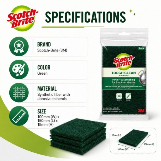 3M Scotch-Brite Tough Clean Scrub Pads 100MM (W) x 150MM (L) x 15MM (H) - (3PACK / 5PACK) 3M Scotch-Brite Tough Clean Scrub Pads 100MM (W) x 150MM (L) x 15MM (H) - (3PACK / 5PACK)