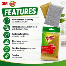 3M Scotch-Brite All Purpose Metallic Sponge 130MM (W) x 80MM (L) x 18MM (H) - (Value Pack 2)