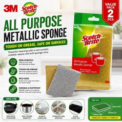 3M Scotch-Brite All Purpose Metallic Sponge 130MM (W) x 80MM (L) x 18MM (H) - (Value Pack 2)