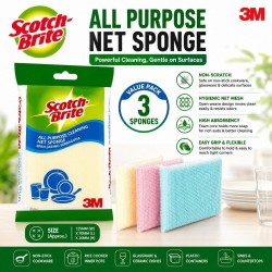 3M Scotch-Brite All Purpose Net Sponge 125MM (W) x 70MM (L) x 20 MM (H) - (Value Pack 3)