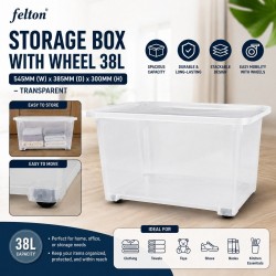 Felton #FSB2905 Storage Box With Wheel 38L 545MM (W) x 385MM (D) x 300MM (H) - Transparent