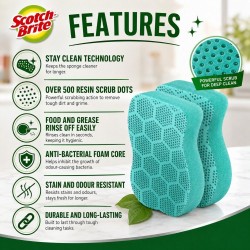 3M Scotch-Brite Scrub Dots Sponges 114MM (W) x 69MM (L) x 26MM (H) - (Value Pack 2)