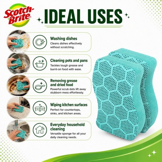 3M Scotch-Brite Scrub Dots Sponges 114MM (W) x 69MM (L) x 26MM (H) - (Value Pack 2) 3M Scotch-Brite Scrub Dots Sponges 114MM (W) x 69MM (L) x 26MM (H) - (Value Pack 2)