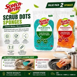 3M Scotch-Brite Scrub Dots Sponges 114MM (W) x 69MM (L) x 26MM (H) - (Value Pack 2)