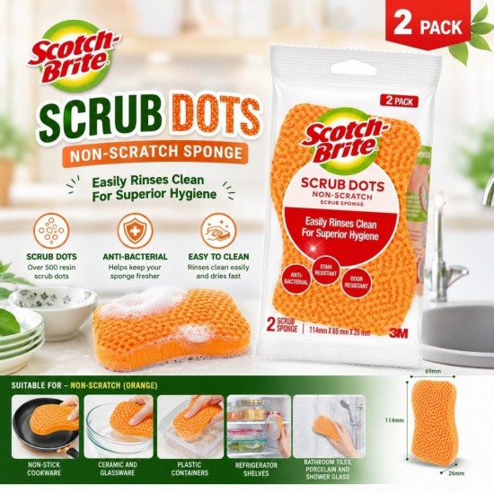 3M Scotch-Brite Scrub Dots Sponges 114MM (W) x 69MM (L) x 26MM (H) - (Value Pack 2) 3M Scotch-Brite Scrub Dots Sponges 114MM (W) x 69MM (L) x 26MM (H) - (Value Pack 2)