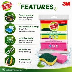 3M Scotch-Brite Tough Clean and Non Scratch 115MM (W) x 70MM (L) x 30MM (H) - (Value Pack 3)