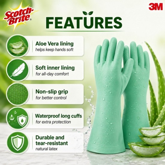 3M Scotch-Brite Ultra Soft Aloe Vera Gloves (S, M, L)