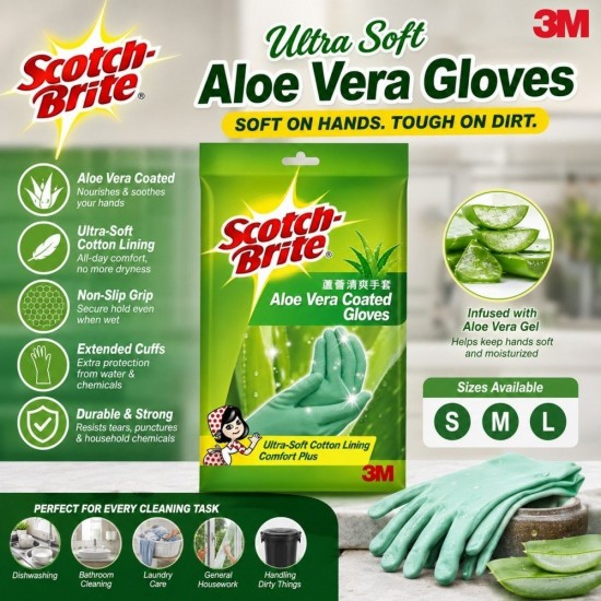 3M Scotch-Brite Ultra Soft Aloe Vera Gloves (S, M, L)