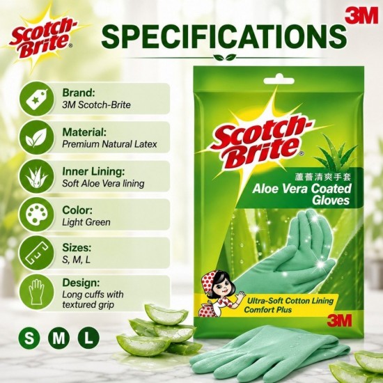 3M Scotch-Brite Ultra Soft Aloe Vera Gloves (S, M, L) 3M Scotch-Brite Ultra Soft Aloe Vera Gloves (S, M, L)