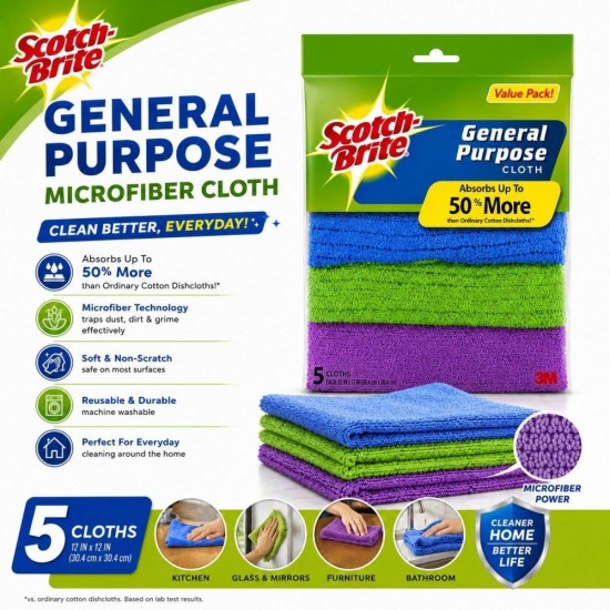 3M Scotch-Brite General Purpose Microfiber Cloth - (5 Pieces)