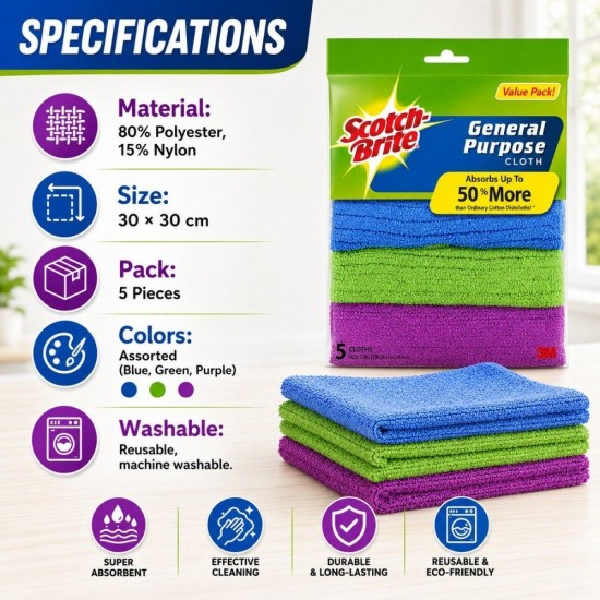 3M Scotch-Brite General Purpose Microfiber Cloth - (5 Pieces)