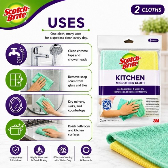 3M Scotch-Brite Kitchen Microfiber Cloth - (2 Pieces) 3M Scotch-Brite Kitchen Microfiber Cloth - (2 Pieces)