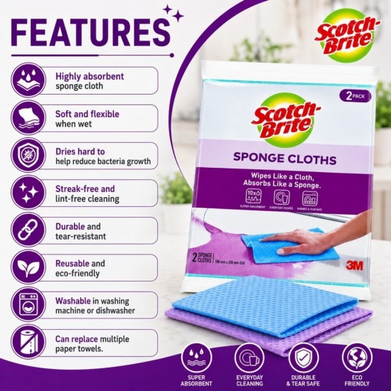 3M Scotch-Brite Sponge Cloth - (2 Pieces )