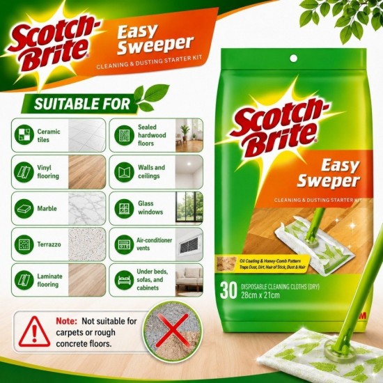 3M Scotch-Brite Easy Sweeper Dry Disposable Cleaning Cloth - (30 Sheets)