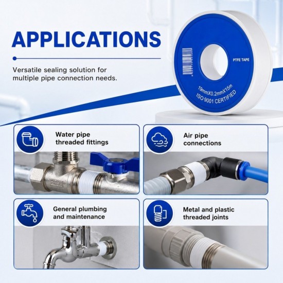VIP-1915BL Teflon PTFE Tape 19MM (W) x 0.2MM (T) x 15M (L) - Blue White