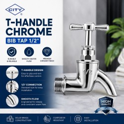 CITY T-Handle Chrome Bib Tap 1/2''