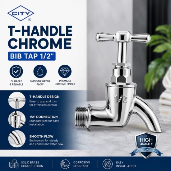 CITY T-Handle Chrome Bib Tap 1/2''