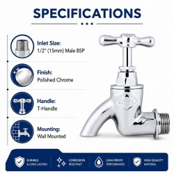 CITY T-Handle Chrome Bib Tap 1/2''