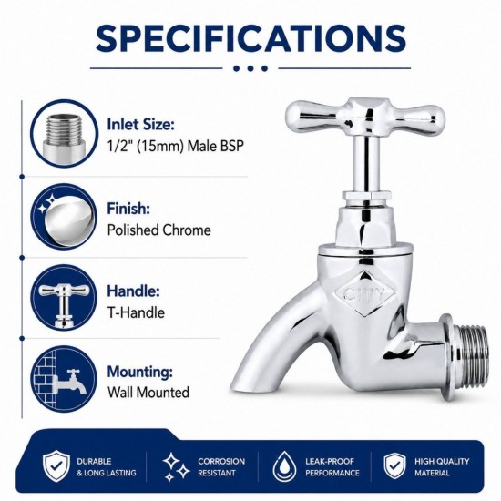 CITY T-Handle Chrome Bib Tap 1/2''