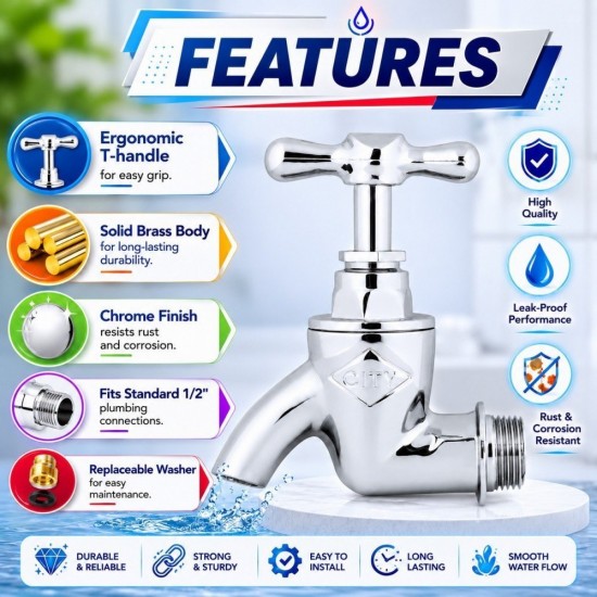 CITY T-Handle Chrome Bib Tap 1/2''
