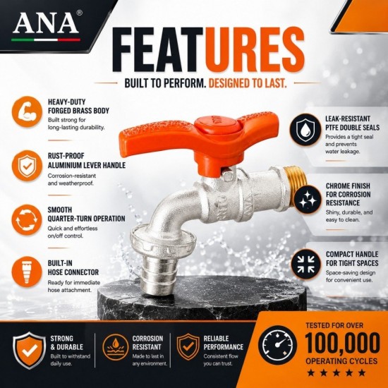 ANA Aluminium Lever Ball Cock C/W Nozzle 1/2" GH- Short Gear Handle ANA Aluminium Lever Ball Cock C/W Nozzle 1/2" GH- Short Gear Handle
