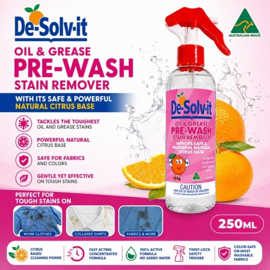 De-Solv-It Oil & Grease Pre-Wash Stain Remover 250ML De-Solv-It Oil & Grease Pre-Wash Stain Remover 250ML