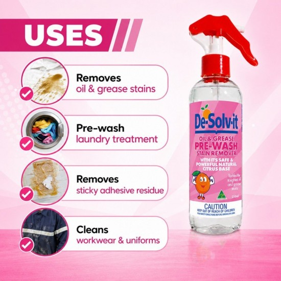 De-Solv-It Oil & Grease Pre-Wash Stain Remover 250ML De-Solv-It Oil & Grease Pre-Wash Stain Remover 250ML