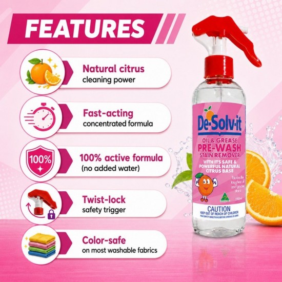 De-Solv-It Oil & Grease Pre-Wash Stain Remover 250ML De-Solv-It Oil & Grease Pre-Wash Stain Remover 250ML